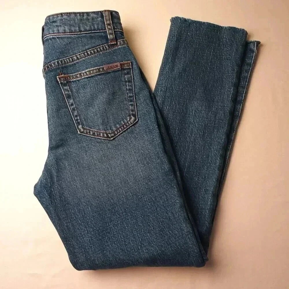 Joe's Jeans Women High Rise Straight Leg Jeans Blue 23/00 Raw Hem Stretch Denim